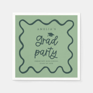 Hand getrokken Wavy Line Green Afstudeerder Party Servet