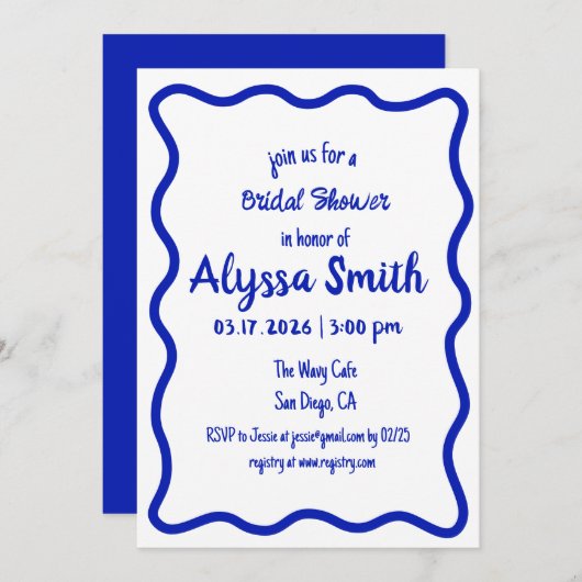 Hand getrokken Wavy Rand Blauw & Wit Vrijgezellenf Kaart (Voorkant / Achterkant)