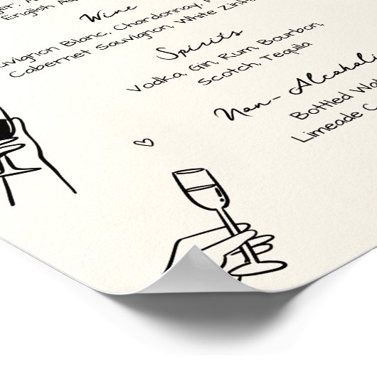 Hand getrokken Wedding Bar Drink Menu Poster (Hoek)