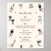 Hand getrokken Wedding Bar Drink Menu Poster (Voorkant)