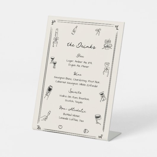 Hand getrokken Wedding Bar Drink Menu Reclamebord Met Voetstuk (Voorkant)