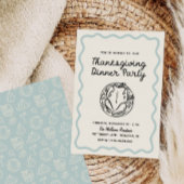 Hand getrokken Whimsy Blue Thanksgiving Dinner Uit Feestdagenkaart