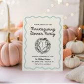 Hand getrokken Whimsy Blue Thanksgiving Dinner Uit Feestdagenkaart
