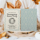 Hand getrokken Whimsy Blue Thanksgiving Dinner Uit Feestdagenkaart