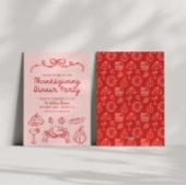 Hand getrokken Whimsy Bow Thanksgiving Diner Uitno Feestdagenkaart