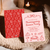 Hand getrokken Whimsy Bow Thanksgiving Diner Uitno Feestdagenkaart