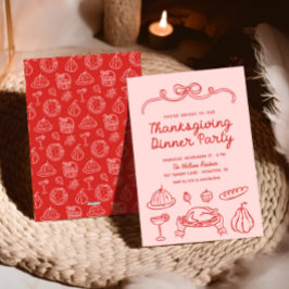 Hand getrokken Whimsy Bow Thanksgiving Diner Uitno Feestdagenkaart