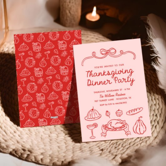 Hand getrokken Whimsy Bow Thanksgiving Diner Uitno Feestdagenkaart