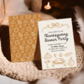 Hand getrokken Whimsy Bow Thanksgiving Diner Uitno Feestdagenkaart