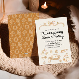 Hand getrokken Whimsy Bow Thanksgiving Diner Uitno Feestdagenkaart