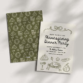 Hand getrokken Whimsy Bow Thanksgiving Diner Uitno Feestdagenkaart