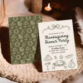 Hand getrokken Whimsy Bow Thanksgiving Diner Uitno Feestdagenkaart