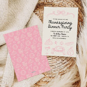 Hand getrokken Whimsy Bow Thanksgiving Diner Uitno Feestdagenkaart