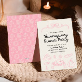 Hand getrokken Whimsy Bow Thanksgiving Diner Uitno Feestdagenkaart