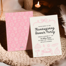 Hand getrokken Whimsy Bow Thanksgiving Diner Uitno Feestdagenkaart