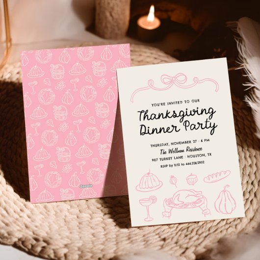 Hand getrokken Whimsy Bow Thanksgiving Diner Uitno Feestdagenkaart