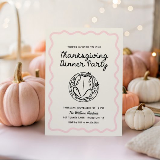 Hand getrokken Whimsy Bow Thanksgiving Diner Uitno Feestdagenkaart