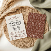 Hand getrokken Whimsy Bow Thanksgiving Diner Uitno Feestdagenkaart