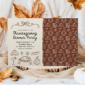 Hand getrokken Whimsy Bow Thanksgiving Diner Uitno Feestdagenkaart