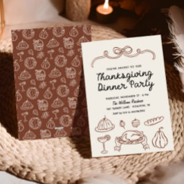Hand getrokken Whimsy Bow Thanksgiving Diner Uitno Feestdagenkaart