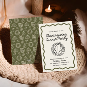 Hand getrokken Whimsy Doodle Thanksgiving Dinner Feestdagenkaart