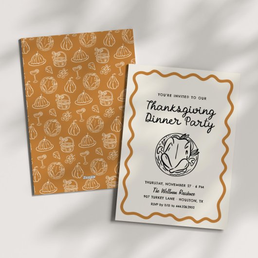 Hand getrokken Whimsy Doodle Thanksgiving Dinner Feestdagenkaart