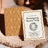 Hand getrokken Whimsy Doodle Thanksgiving Dinner Feestdagenkaart