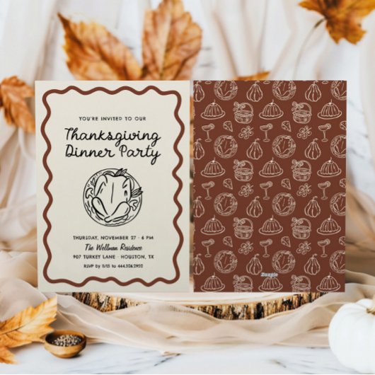 Hand getrokken Whimsy Doodle Thanksgiving Dinner Feestdagenkaart