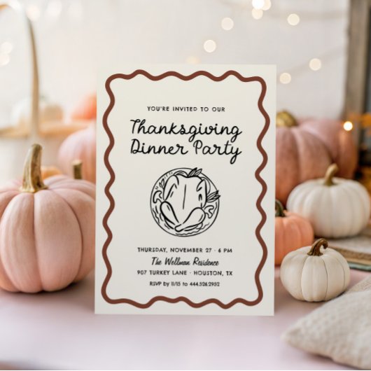 Hand getrokken Whimsy Doodle Thanksgiving Dinner Feestdagenkaart