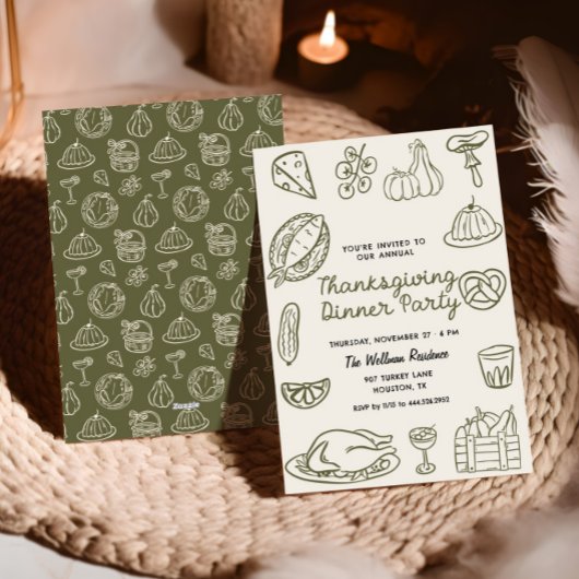 Hand Getrokken Whimsy Doodle Thanksgiving Uitnodig Feestdagenkaart