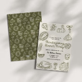 Hand Getrokken Whimsy Doodle Thanksgiving Uitnodig Feestdagenkaart