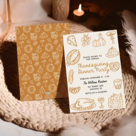Hand Getrokken Whimsy Doodle Thanksgiving Uitnodig Feestdagenkaart
