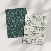 Hand Getrokken Whimsy Doodle Thanksgiving Uitnodig Feestdagenkaart