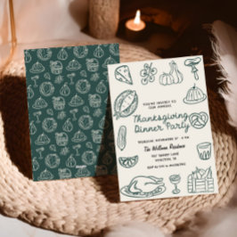 Hand Getrokken Whimsy Doodle Thanksgiving Uitnodig Feestdagenkaart
