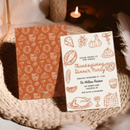 Hand Getrokken Whimsy Doodle Thanksgiving Uitnodig Feestdagenkaart