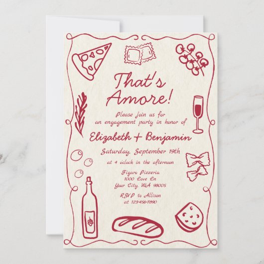 Hand getrokken wijn rode retro Italiaanse verlovin Kaart (Voorkant)