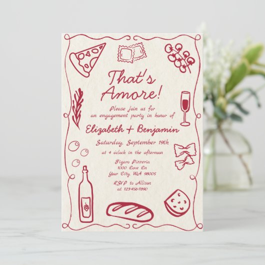 Hand getrokken wijn rode retro Italiaanse verlovin Kaart (Staand voorkant)