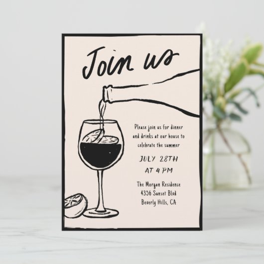 Hand getrokken wijn schets diner kaart (Staand voorkant)