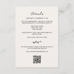 Hand getrokken wijnstok bruiloft details informatiekaartje