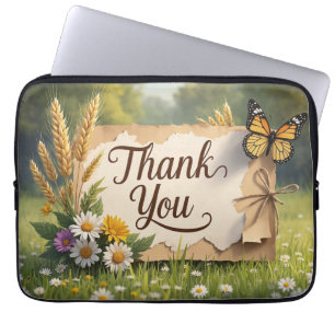 Hand getrokken wilde bloemen, tarwe stengels, vlin laptop sleeve