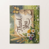 Hand getrokken wilde bloemen, tarwe stengels, vlin legpuzzel (Verticaal)