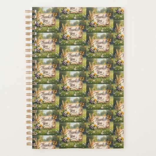 Hand getrokken wilde bloemen, tarwe stengels, vlin planner (Voorkant)