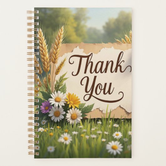 Hand getrokken wilde bloemen, tarwe stengels, vlin planner (Voorkant)