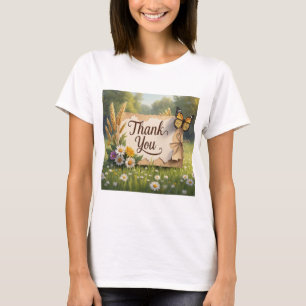 Hand getrokken wilde bloemen, tarwe stengels, vlin t-shirt