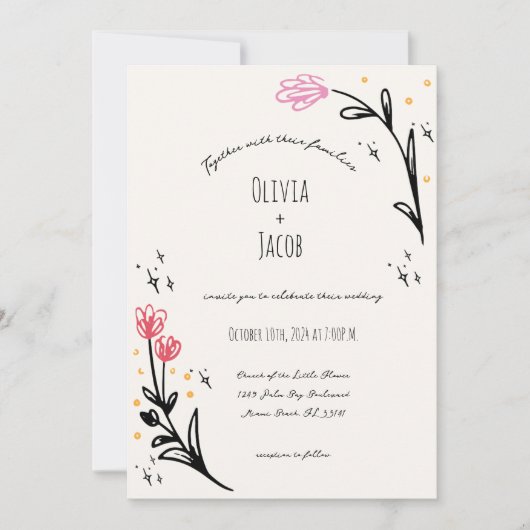 Hand getrokken Wildflower krabbel golvende grens b Kaart (Voorkant)