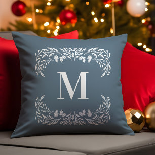 Hand getrokken winter gebladerte monogram kerst kussen