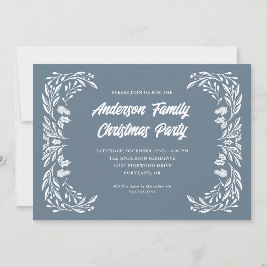 Hand getrokken winter groen familie kerstfeest kaart (Voorkant)