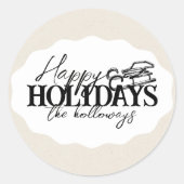 Hand getrokken Winter Sled met Elegant Script Ovaa Ronde Sticker (Voorkant)