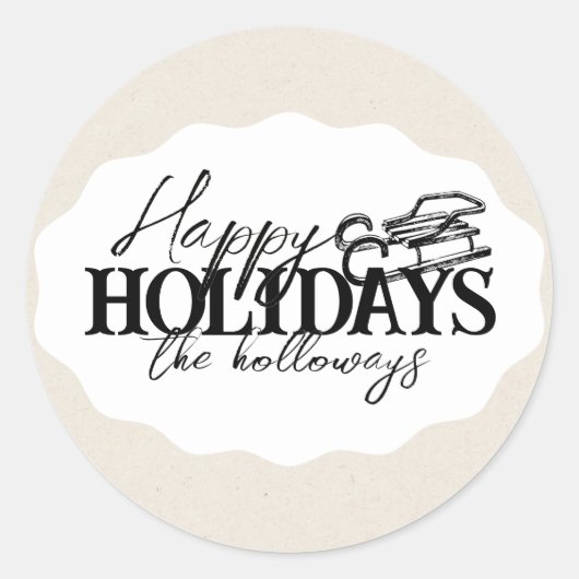 Hand getrokken Winter Sled met Elegant Script Ovaa Ronde Sticker (Voorkant)