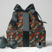 Hand getrokken  winterbloemen donkergroen cadeaupapier